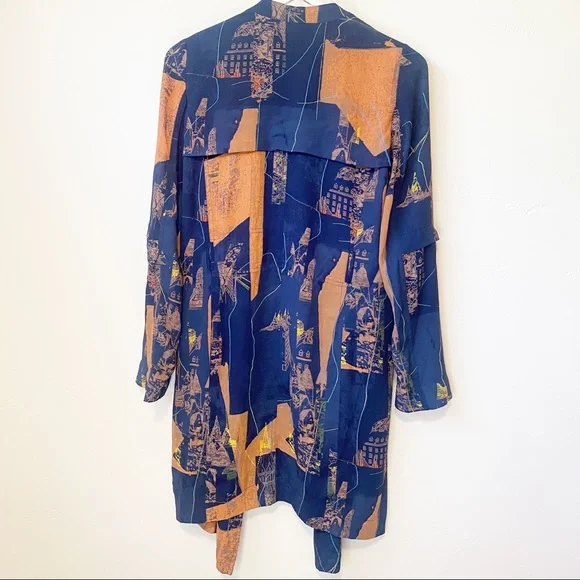 BABATON Anthro-like Duster Kimono Blazer Cardigan Trench Blue Orange sz XS - Picture 9 of 11